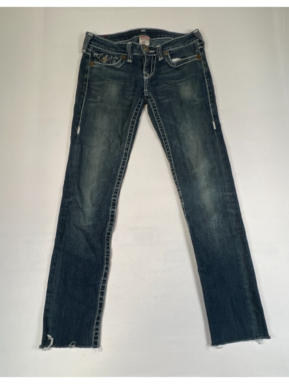 True Religion Women 28 Blue Julie Big T Super T Jeans Raw Hem Denim